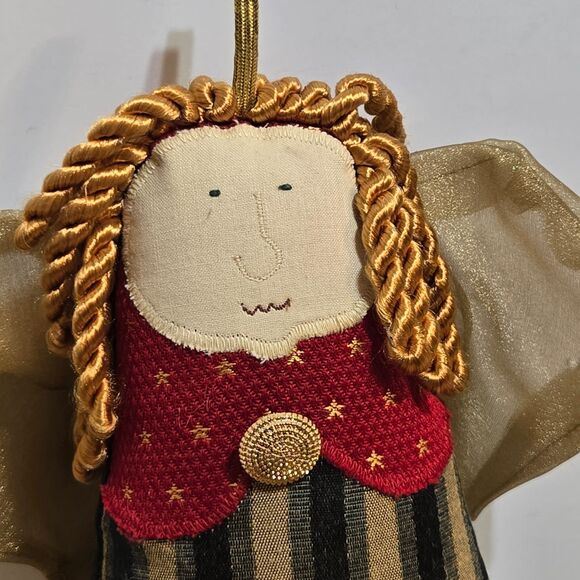 Woof & Poof Christmas Angel Soft Stuffed Ornament Decor Green gold Striped Dress - Picture 2 of 7